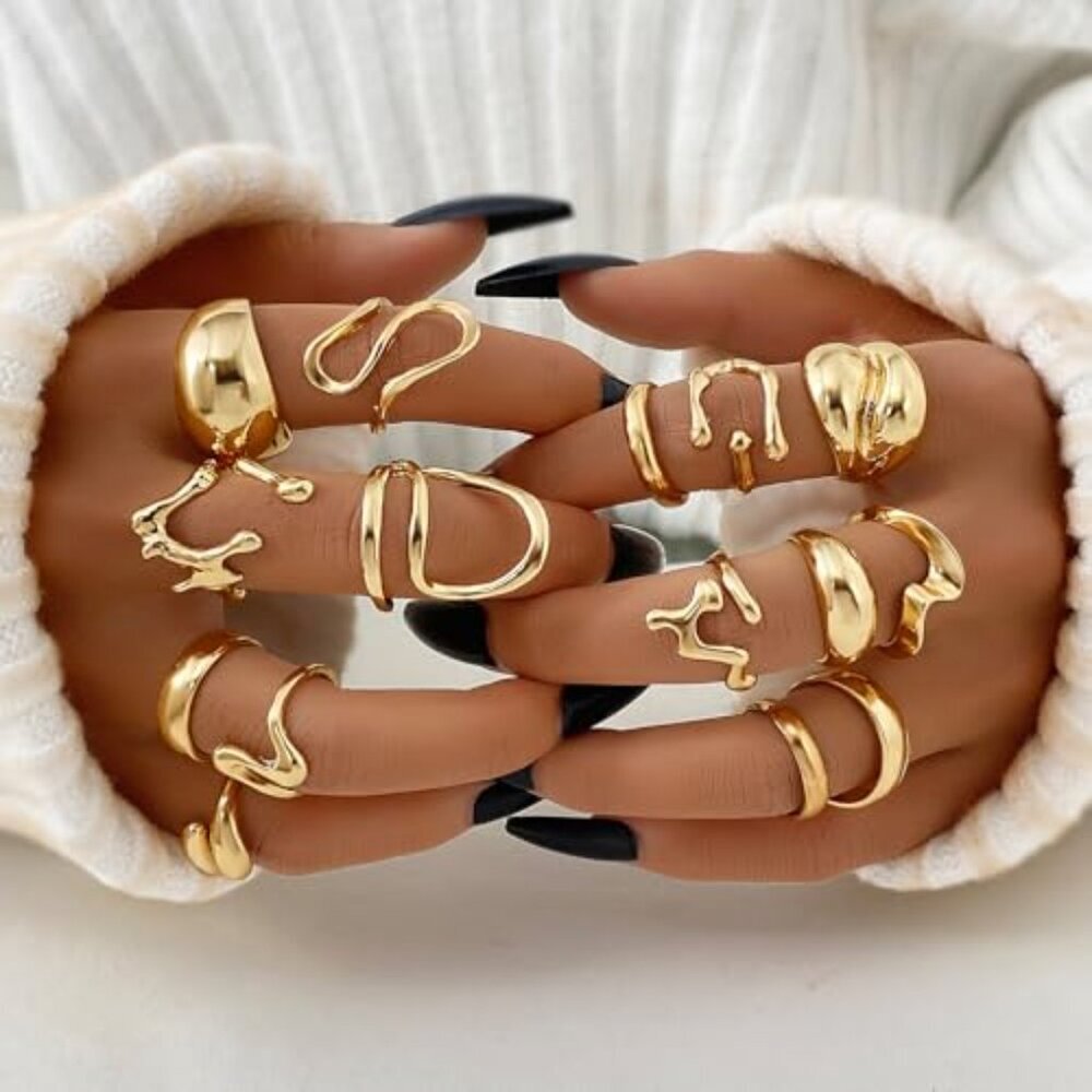 Gold Chunky Stackable Rings Set Adjustable Minima… - image 6